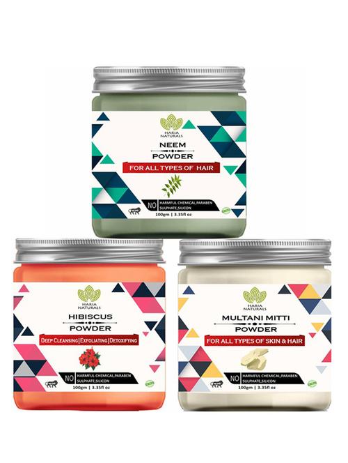 100% pure & naturals neem powder 100gm & hibiscus powder 100gm & multani mitti powder 100gm (pack of 3) 300gm - 18638405 - Very Small Image - 1