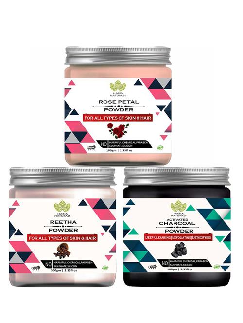 100% pure & naturals rose petal powder 100gm & reetha powder 100gm & charcoal powder 100gm (pack of 3) 300gm - 18638407 - Very Small Image - 1