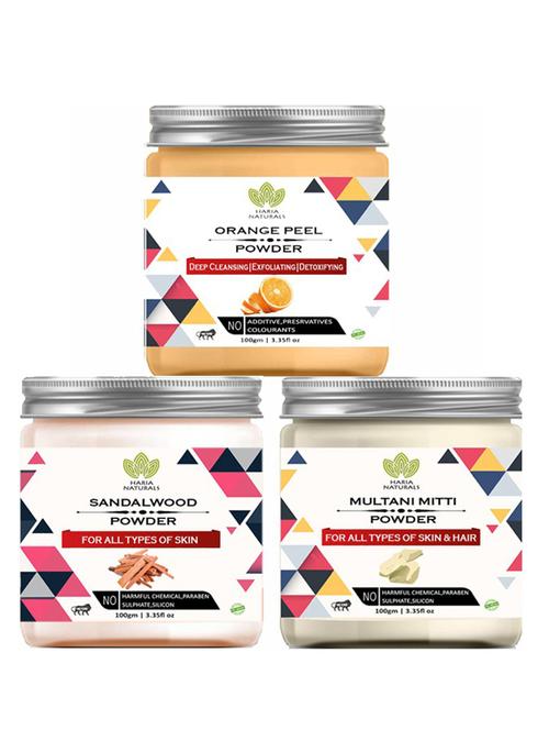 100% pure & naturals orange peel powder 100gm & sandalwood powder 100gm & multani mitti powder 100gm (pack of 3) 300gm - 18638417 - Very Small Image - 1