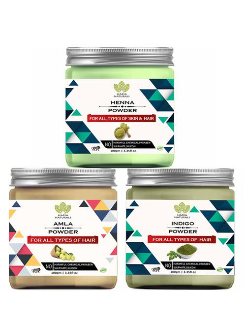 100% pure & naturals henna powder 100gm & amla powder 100gm & indigo  powder 100gm (pack of 3) 300gm - 18638422 - Very Small Image - 1