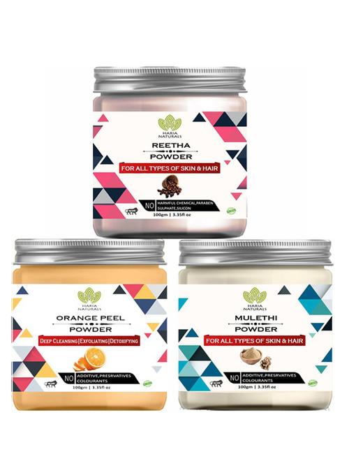 100% pure & naturals reetha powder 100gm & orange peel powder 100gm & mulethi powder 100gm (pack of 3) 300gm - 18638425 - Very Small Image - 1