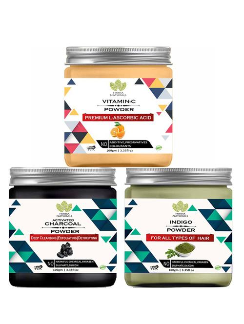 100% pure & naturals vitamin-c powder 100gm & charcoal powder 100gm & indigo powder 100gm (pack of 3) 300gm - 18638427 - Very Small Image - 1