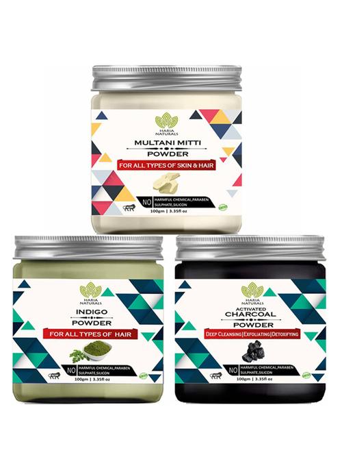 100% pure & naturals multani mitti powder 100gm & indigo powder 100gm & charcoal powder 100gm (pack of 3) 300gm - 18638435 - Very Small Image - 1