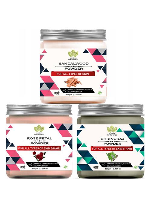 100% pure & naturals sandalwood powder 100gm & rose petal powder 100gm & bhringraj powder 100gm (pack of 3) 300gm - 18638439 - Very Small Image - 1
