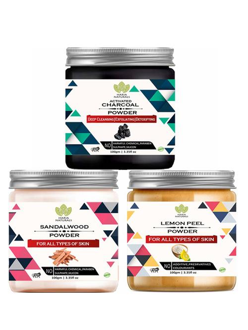 100% pure & naturals charcoal powder 100gm & sandalwood powder 100gm & lemon peel powder 100gm (pack of 3) 300gm - 18638442 - Very Small Image - 1
