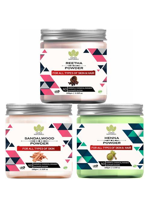 100% pure & naturals reetha powder 100gm & sandalwood powder 100gm & henna powder 100gm (pack of 3) 300gm - 18638447 - Very Small Image - 1