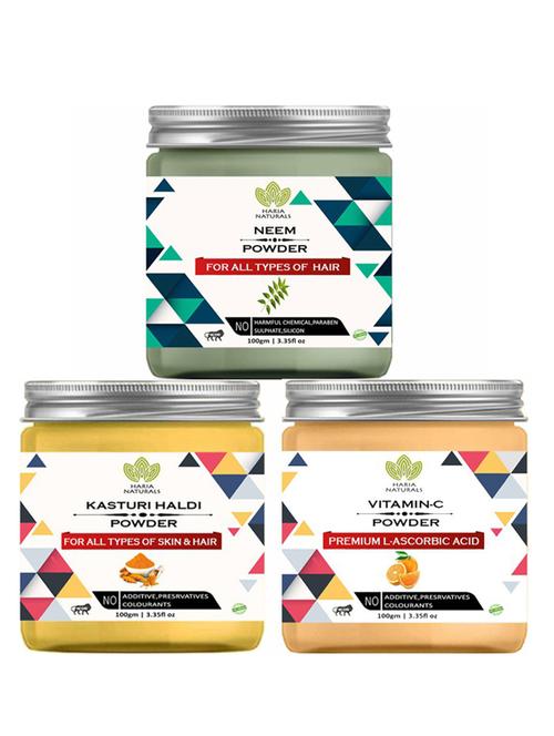 100% pure & naturals neem powder 100gm & kasturi haldi powder 100gm & vitamin-c powder 100gm (pack of 3) 300gm - 18638449 - Very Small Image - 1
