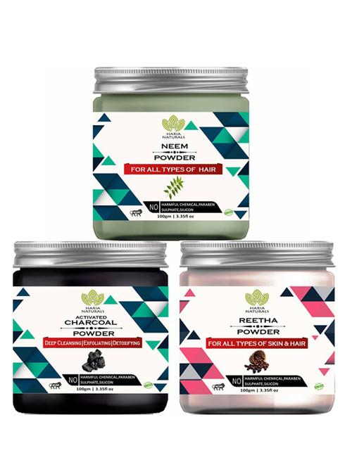 100% pure & naturals neem powder 100gm & charcoal powder 100gm & reetha powder 100gm (pack of 3) 300gm - 18638450 - Very Small Image - 1