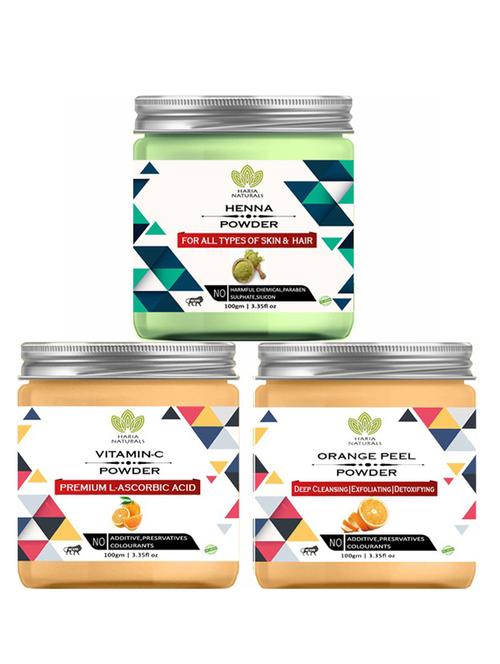 100% pure & naturals henna powder 100gm & vitamin-c powder 100gm & orange peel powder 100gm (pack of 3) 300gm - 18638451 - Very Small Image - 1