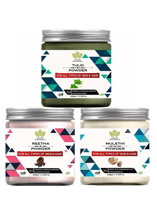 100% pure & naturals tulsi powder 100gm & reetha powder 100gm & mulethi powder 100gm (pack of 3) 300gm - 18638455 - Very Small Image - 1