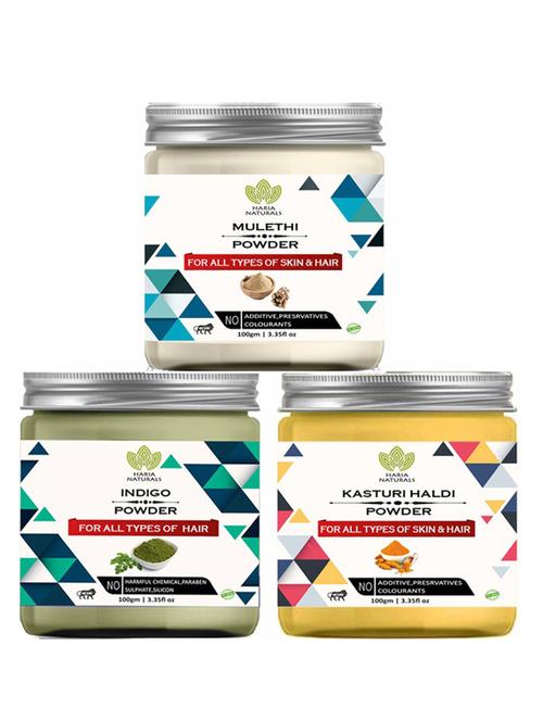 100% pure & naturals mulethi powder 100gm & indigo powder 100gm & kasturi haldi powder 100gm (pack of 3) 300gm - 18638456 - Very Small Image - 1