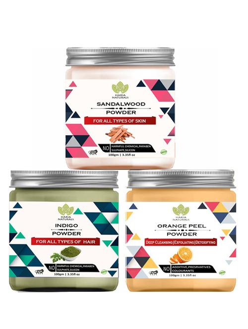 100% pure & naturals sandalwood powder 100gm & indigo powder 100gm & orange peel powder 100gm (pack of 3) 300gm - 18638458 - Very Small Image - 1
