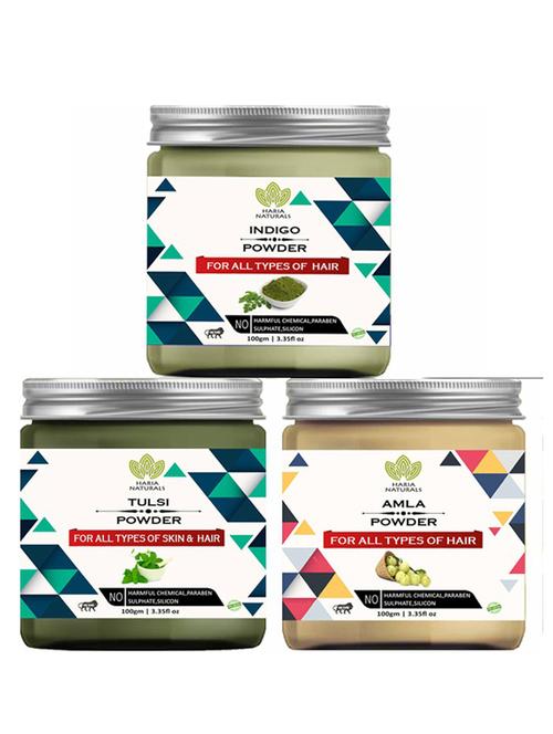 100% pure & naturals indigo powder 100gm & tulsi powder 100gm & amla powder 100gm (pack of 3) 300gm - 18638463 - Very Small Image - 1