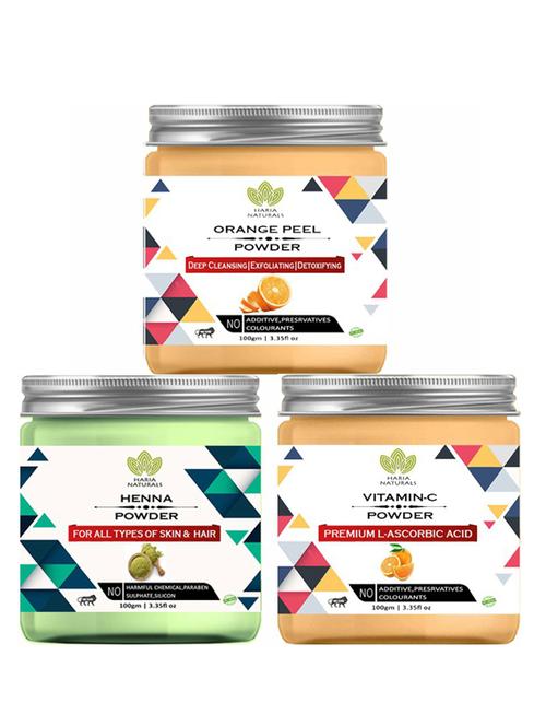 100% pure & naturals orange peel powder 100gm & henna powder 100gm & vitamin-c powder 100gm (pack of 3) 300gm - 18638470 - Very Small Image - 1