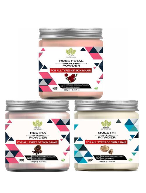 100% pure & naturals rose petal powder 100gm & reetha powder 100gm & mulethi powder 100gm (pack of 3) 300gm - 18638471 - Very Small Image - 1