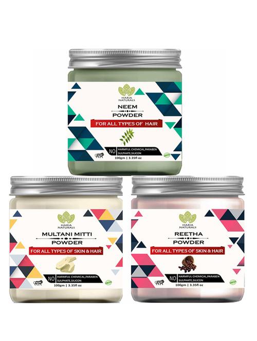 100% pure & naturals neem powder 100gm & multani mitti powder 100gm & reetha powder 100gm (pack of 3) 300gm - 18638478 - Very Small Image - 1