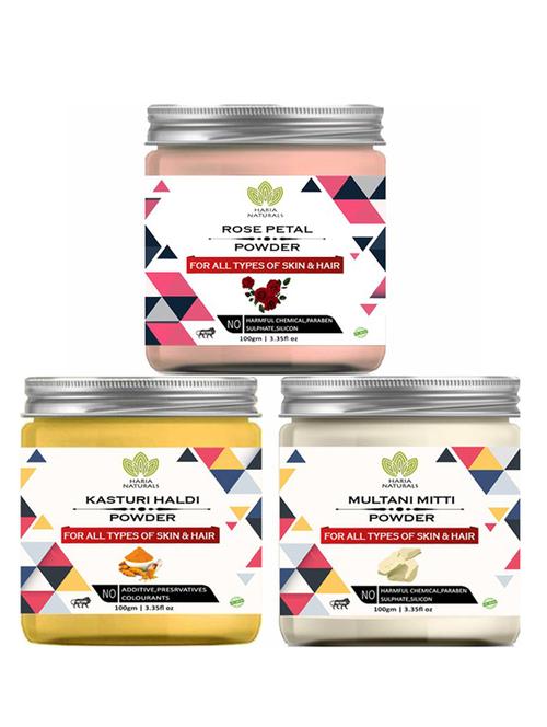 100% pure & naturals rose petal powder 100gm & kasturi haldi powder 100gm & multani mitti powder 100gm (pack of 3) 300gm - 18638479 - Very Small Image - 1