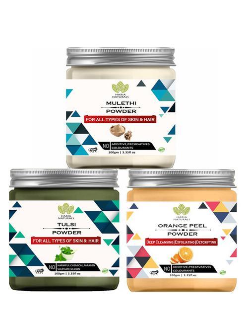 100% pure & naturals mulethi powder 100gm & tulsi powder 100gm & orange peel powder 100gm (pack of 3) 300gm - 18638481 - Very Small Image - 1