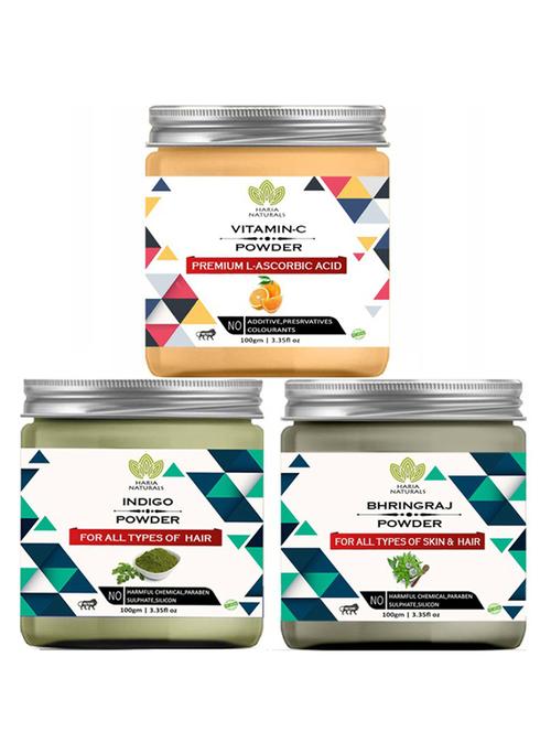 100% pure & naturals vitamin-c powder 100gm & indigo powder 100gm & bhringraj powder 100gm (pack of 3) 300gm - 18638482 - Very Small Image - 1
