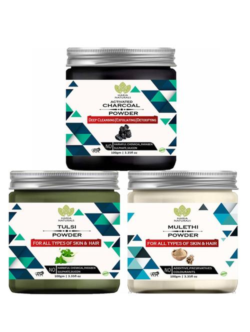 100% pure & naturals charcoal powder 100gm & tulsi powder 100gm & mulethi powder 100gm (pack of 3) 300gm - 18638490 - Very Small Image - 1
