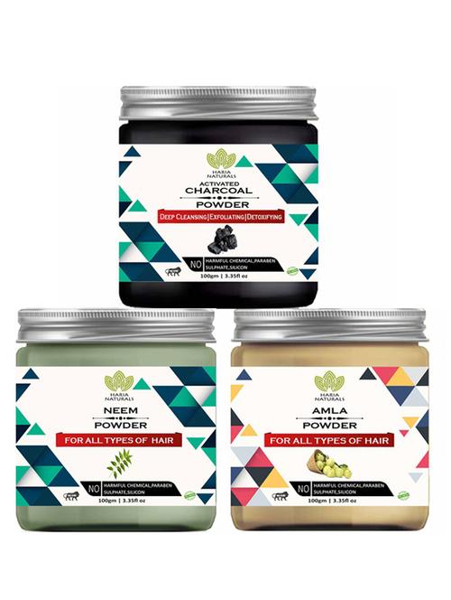 100% pure & naturals charcoal powder 100gm & neem powder 100gm & amla powder 100gm (pack of 3) 300gm - 18638491 - Very Small Image - 1
