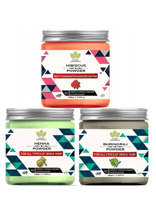 100% pure & naturals hibiscus powder 100gm & henna powder 100gm & bhringraj powder 100gm (pack of 3) 300gm - 18638494 - Very Small Image - 1