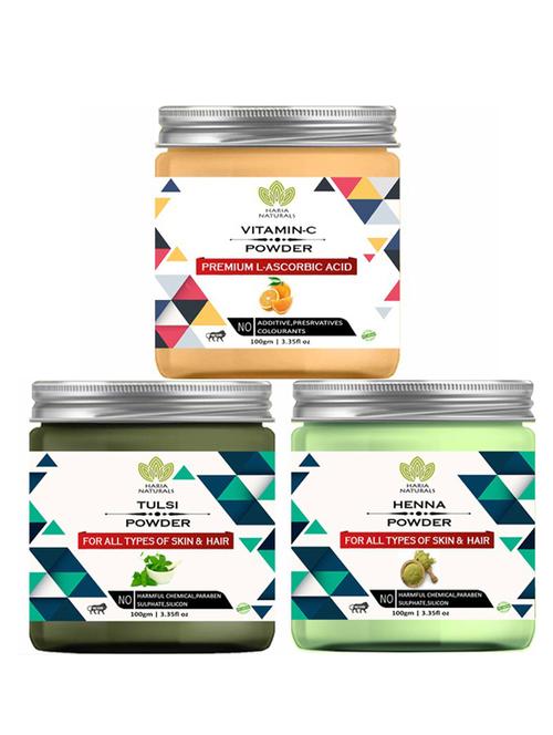 100% pure & naturals vitamin-c powder 100gm & tulsi powder 100gm & henna powder 100gm (pack of 3) 300gm - 18638497 - Very Small Image - 1