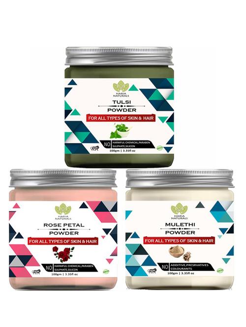 100% pure & naturals tulsi powder 100gm & rose petal powder 100gm & mulethi powder 100gm (pack of 3) 300gm - 18638504 - Very Small Image - 1