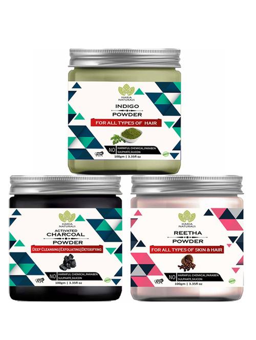 100% pure & naturals indigo powder 100gm & charcoal powder 100gm & reetha powder 100gm (pack of 3) 300gm - 18638505 - Very Small Image - 1