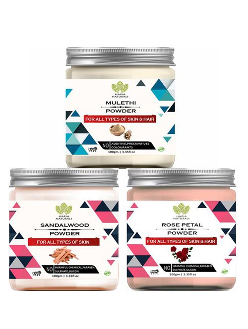 100% pure & naturals mulethi powder 100gm & sandalwood powder 100gm & rose petal powder 100gm (pack of 3) 300gm - 18638507 - Very Small Image - 1