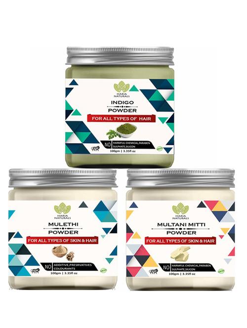 100% pure & naturals indigo powder 100gm & mulethi powder 100gm & multani mitti powder 100gm (pack of 3) 300gm - 18638508 - Very Small Image - 1