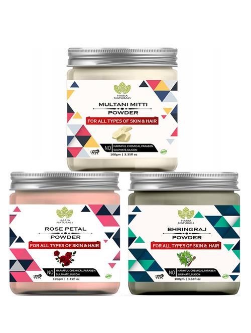 100% pure & naturals multani mitti powder 100gm & rose petal powder 100gm & bhringraj powder 100gm (pack of 3) 300gm - 18638509 - Very Small Image - 1
