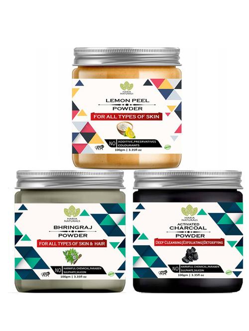 100% pure & naturals lemon peel powder 100gm & bhringraj powder 100gm & charcoal powder 100gm (pack of 3) 300gm - 18638515 - Very Small Image - 1