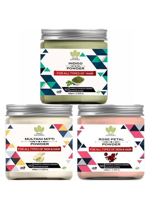 100% pure & naturals indigo powder 100gm & multani mitti powder 100gm & rose petal powder 100gm (pack of 3) 300gm - 18638516 - Very Small Image - 1