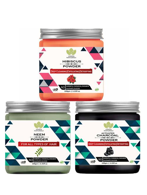 100% pure & naturals hibiscus powder 100gm & neem powder 100gm & charcoal powder 100gm (pack of 3) 300gm - 18638518 - Very Small Image - 1