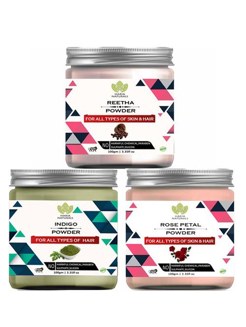 100% pure & naturals reetha powder 100gm & indigo powder 100gm & rose petal powder 100gm (pack of 3) 300gm - 18638520 - Very Small Image - 1