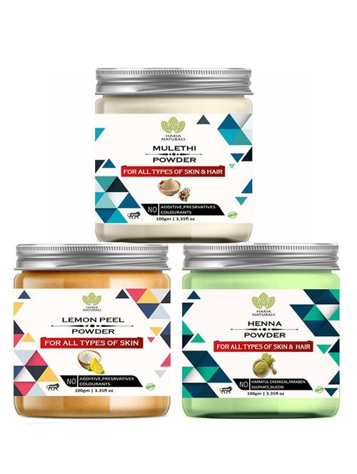 100% pure & naturals mulethi powder 100gm & lemon peel powder 100gm & henna powder 100gm (pack of 3) 300gm - 18638522 - Very Small Image - 1