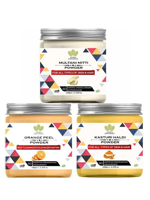 100% pure & naturals multani mitti powder 100gm & orange peel powder 100gm & kasturi haldi powder 100gm (pack of 3) 300gm - 18638527 - Very Small Image - 1