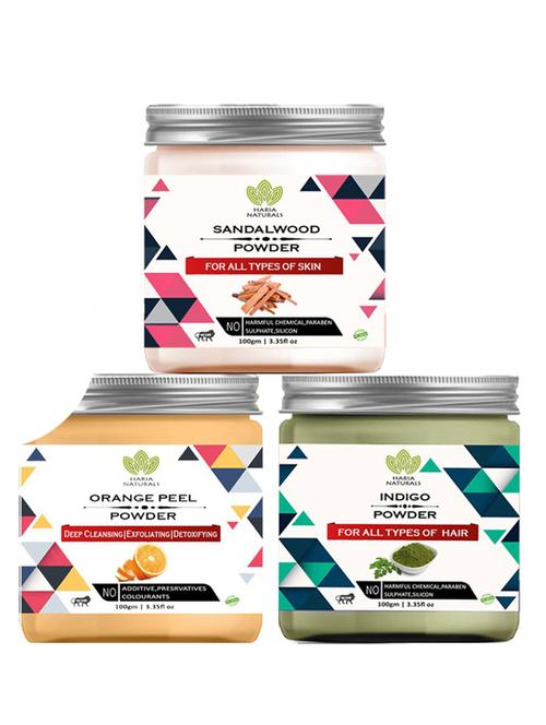 100% pure & naturals sandalwood powder 100gm & orange peel powder 100gm & indigo powder 100gm (pack of 3) 300gm - 18638532 - Very Small Image - 1