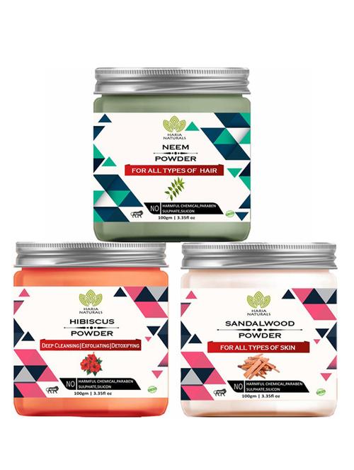 100% pure & naturals neem powder 100gm & hibiscus powder 100gm & sandalwood powder 100gm (pack of 3) 300gm - 18638538 - Very Small Image - 1
