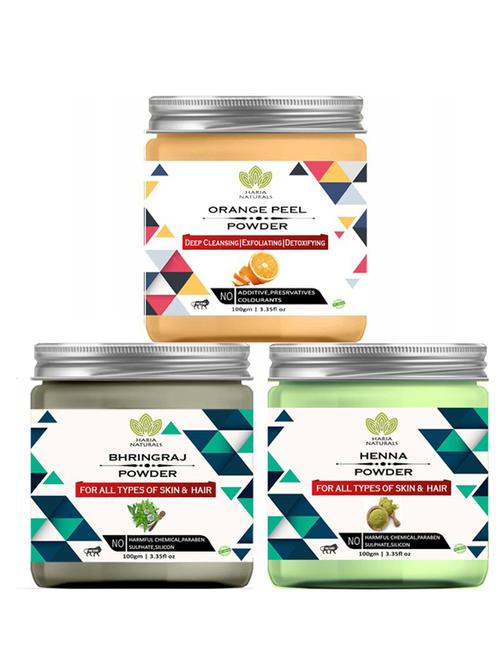 100% pure & naturals orange peel powder 100gm & bhringraj powder 100gm & henna powder 100gm (pack of 3) 300gm - 18638540 - Very Small Image - 1