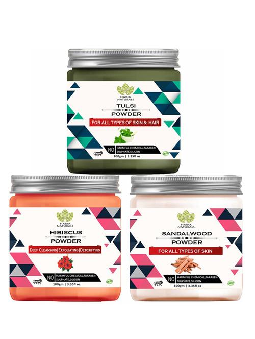 100% pure & naturals tulsi powder 100gm & hibiscus powder 100gm & sandalwood powder 100gm (pack of 3) 300gm - 18638541 - Very Small Image - 1
