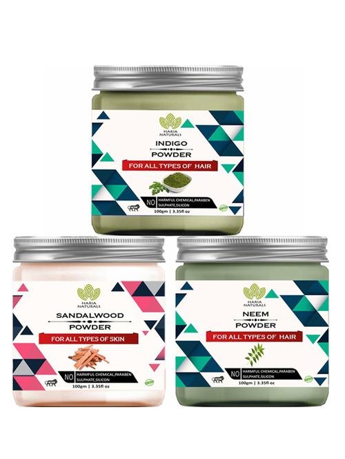 100% pure & naturals indigo powder 100gm & sandalwood powder 100gm & neem powder 100gm (pack of 3) 300gm - 18638547 - Very Small Image - 1