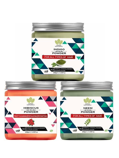 100% pure & naturals indigo powder 100gm & hibiscus powder 100gm & neem powder 100gm (pack of 3) 300gm - 18638548 - Very Small Image - 1