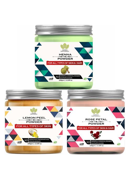 100% pure & naturals henna powder 100gm & lemon peel powder 100gm & rose petal powder 100gm (pack of 3) 300gm - 18638550 - Very Small Image - 1