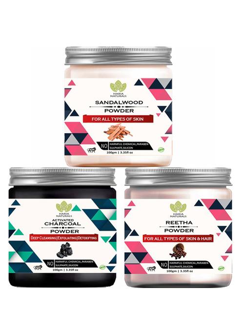 100% pure & naturals sandalwood powder 100gm & charcoal powder 100gm & reetha powder 100gm (pack of 3) 300gm - 18638551 - Very Small Image - 1