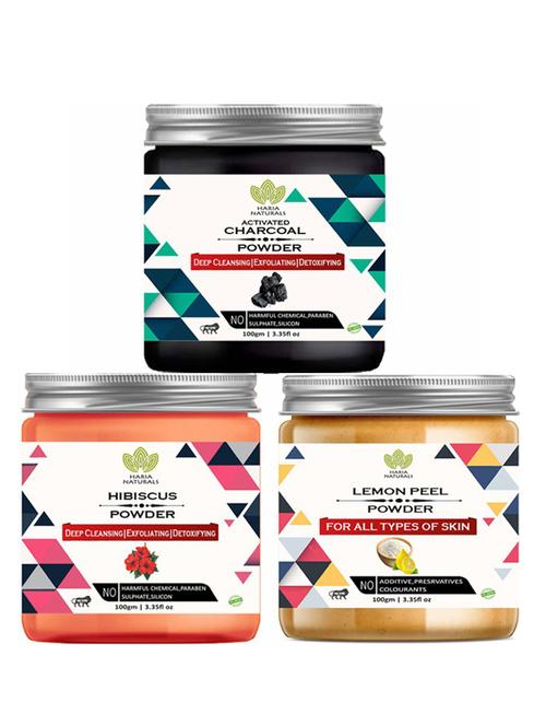 100% pure & naturals charcoal powder 100gm & hibiscus powder 100gm & lemon peel powder - 18638552 - Very Small Image - 1