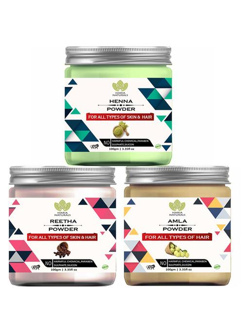 100% pure & naturals henna powder 100gm & reetha powder 100gm & amla powder 100gm (pack of 3) 300gm - 18638554 - Very Small Image - 1
