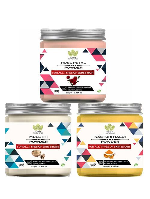 100% pure & naturals rose petal powder 100gm & mulethi powder 100gm & kasturi haldi powder 100gm (pack of 3) 300gm - 18638555 - Very Small Image - 1