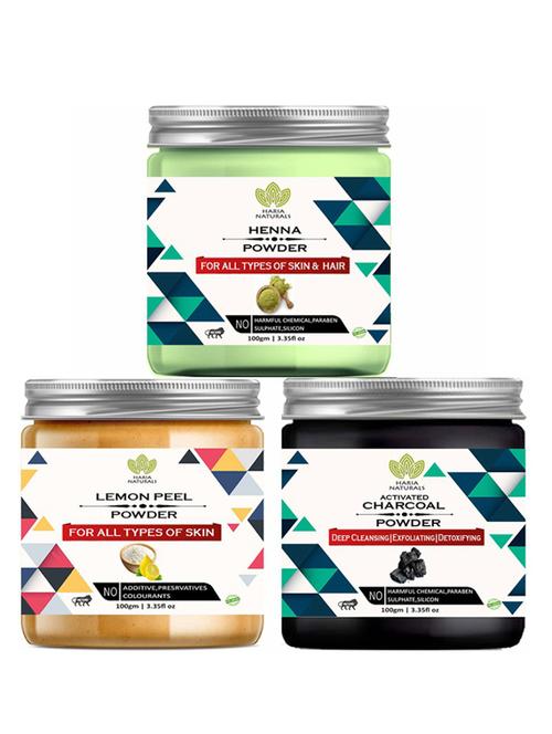 100% pure & naturals henna powder 100gm & lemon peel powder 100gm & charcoal powder 100gm (pack of 3) 300gm - 18638560 - Very Small Image - 1